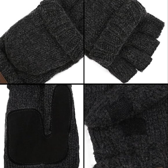 Half-Finger Flip Cover Gloves Wool Blend Knitted Winter Warm Gloves Men Women - Picture 5 of 6